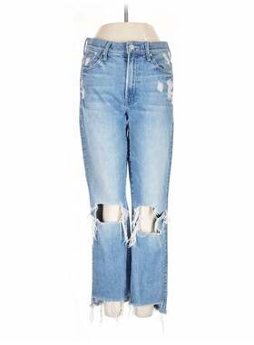 MOTHER Distressed High Rise Jeans in Light Wash